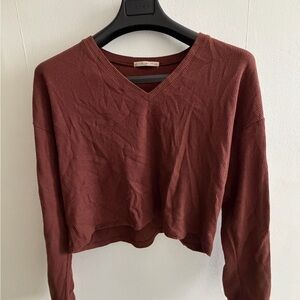 Active USA Burgundy Cropped Long Sleeve Top